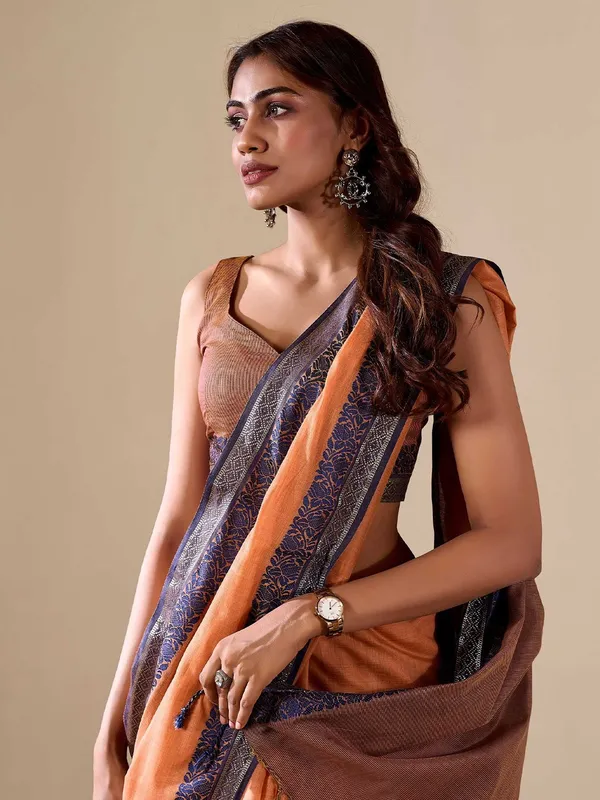 Light_Orange_Cotton_Saree_For_Women_&_Girls