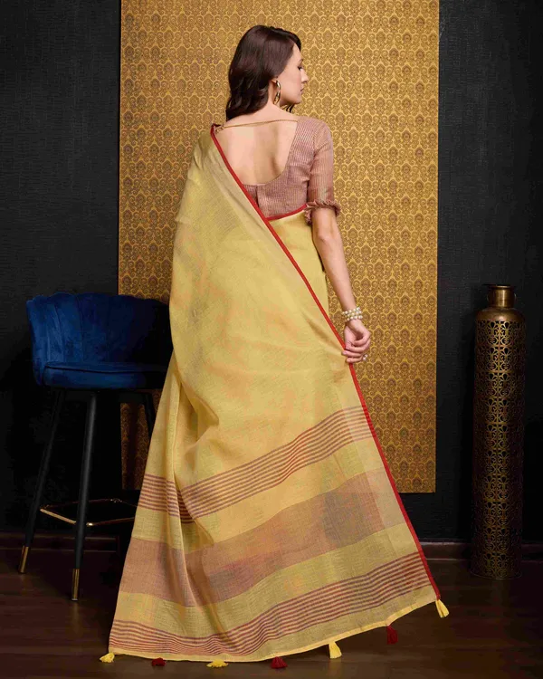 Yellow_Linen_Saree_For_Women_&_Girls