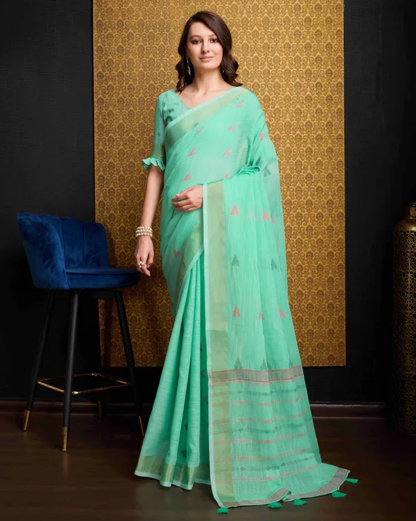 Firozi_Organza_Saree_For_Women_&_Girls