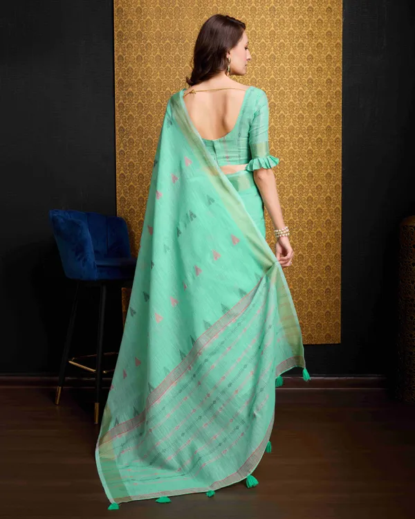 Firozi_Organza_Saree_For_Women_&_Girls