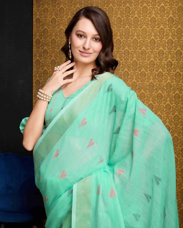 Firozi_Organza_Saree_For_Women_&_Girls