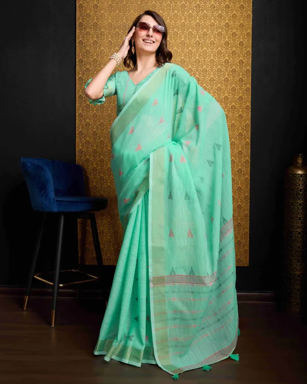 Firozi_Organza_Saree_For_Women_&_Girls