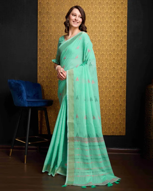 Firozi_Organza_Saree_For_Women_&_Girls