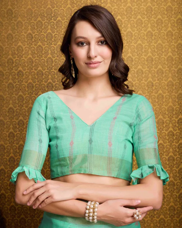 Firozi_Organza_Saree_For_Women_&_Girls