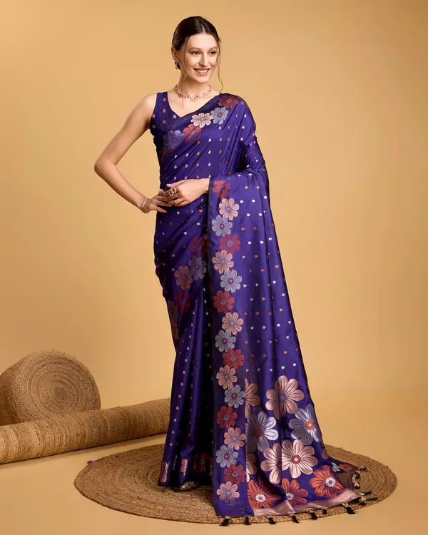 Blue_Patola_Silk_Weaved_Saree_With_Contrast_Meenakari_Saree_For_Women_&_Girls