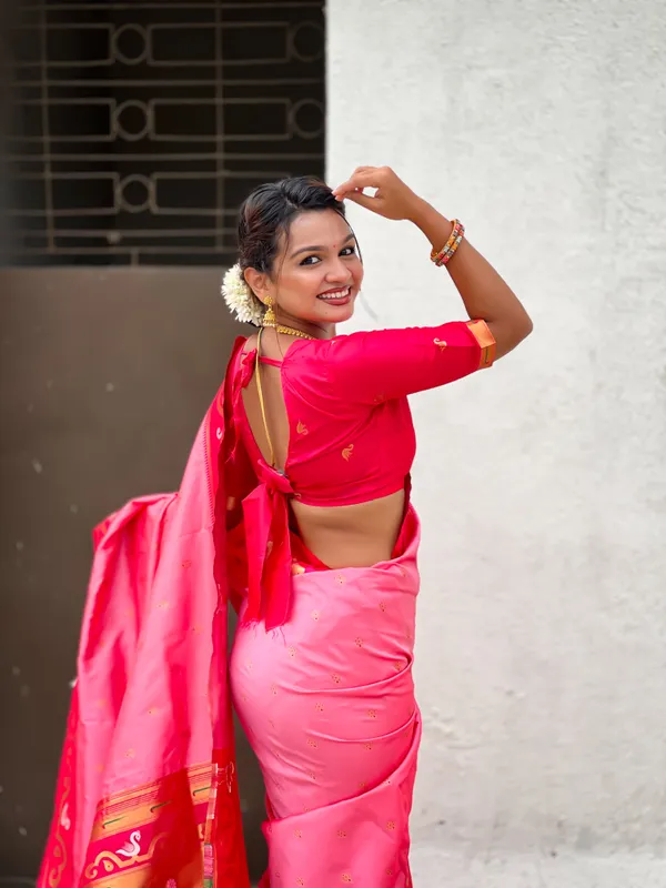Baby_Pink_Paithani_Saree_With_Gold_Zari_Meenakari_Motifs_Saree_With_Blouse_Piece_For_Women_&_Girl