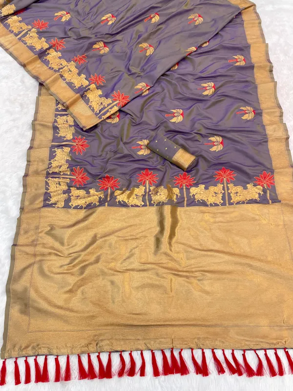 Lavender_Soft_Silk_With_Flower_Meenakari_Motifs_Saree_With_Blouse_Piece_For_Women_&_Girl