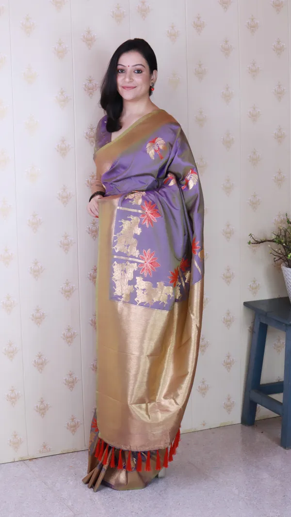 Lavender_Soft_Silk_With_Flower_Meenakari_Motifs_Saree_With_Blouse_Piece_For_Women_&_Girl
