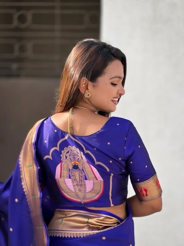 Dark_Blue_Soft_Silk_With_Floral_Motifs_Weaved_Saree_With_Blouse_Piece_For_Women_&_Girl