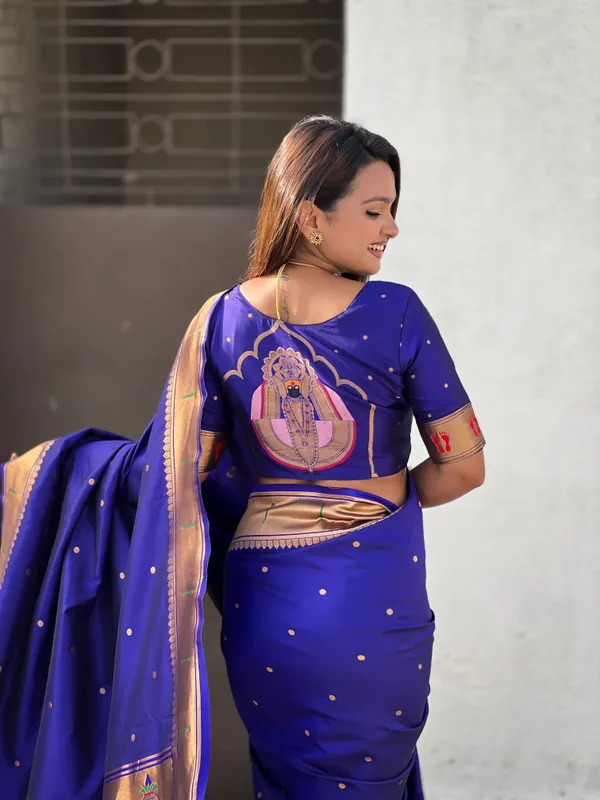 Dark_Blue_Soft_Silk_With_Floral_Motifs_Weaved_Saree_With_Blouse_Piece_For_Women_&_Girl