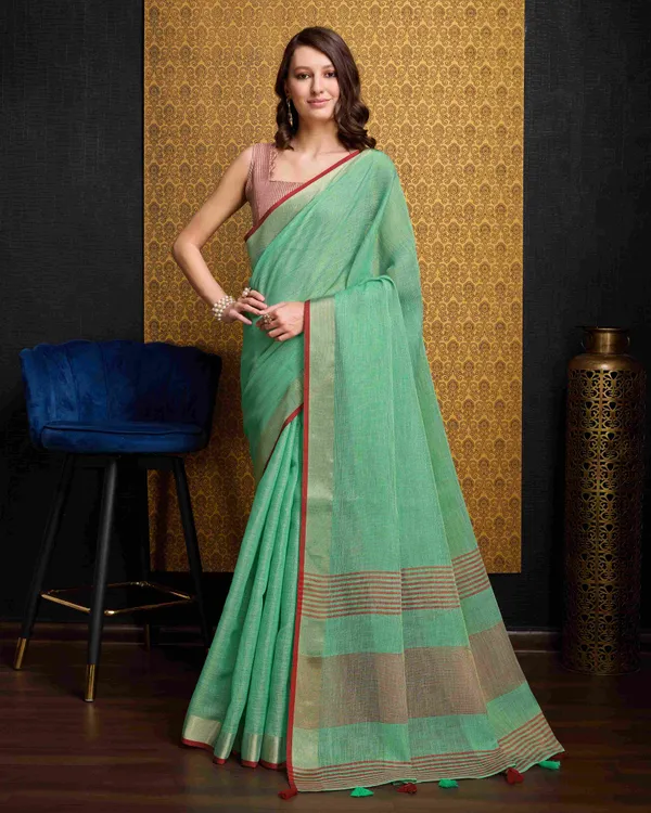 Sea_Green_Linen_Saree_For_Women_&_Girls