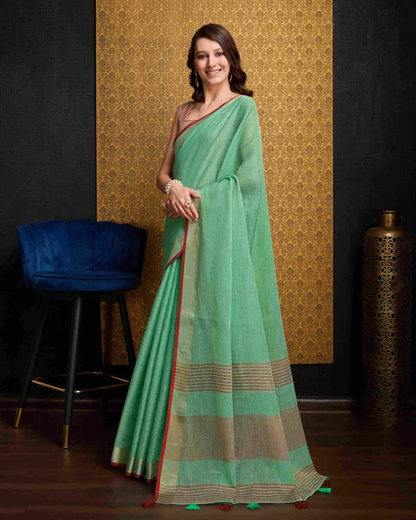 Sea_Green_Linen_Saree_For_Women_&_Girls