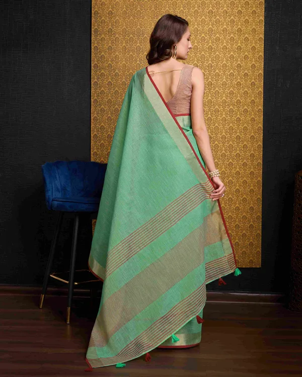 Sea_Green_Linen_Saree_For_Women_&_Girls
