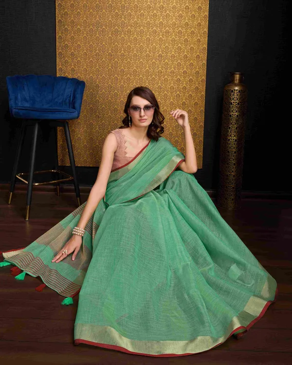 Sea_Green_Linen_Saree_For_Women_&_Girls