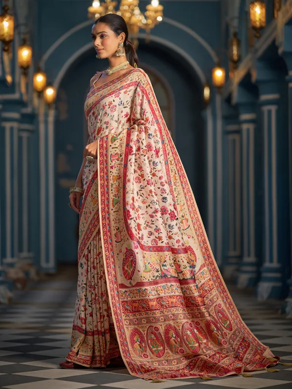 White_Red_Soft_Silk_For_Women_&_Girls