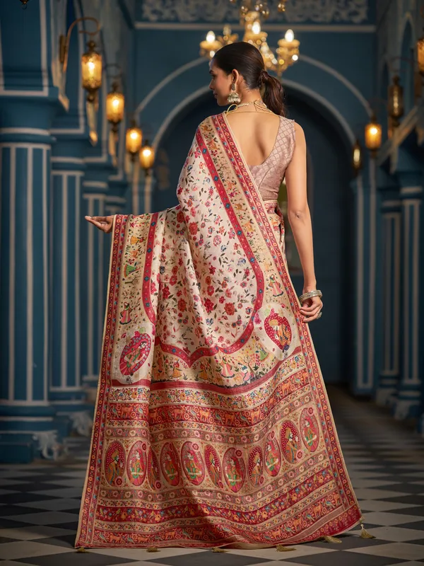 White_Red_Soft_Silk_For_Women_&_Girls