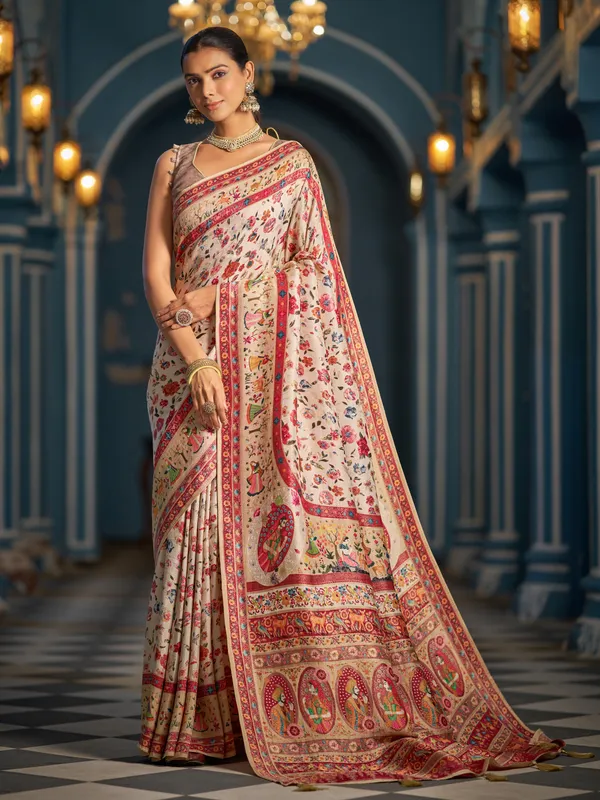 White_Red_Soft_Silk_For_Women_&_Girls