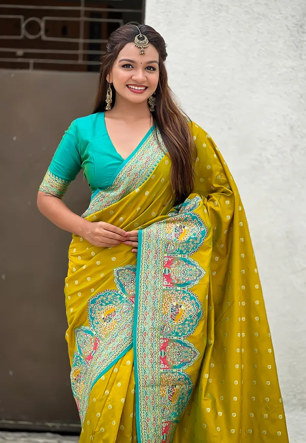 Mehandi_Pashmina_Darbari_Saree_With_Gold_Zari_Weaved_Saree_With_Blouse_Piece_For_Women_&_Girl
