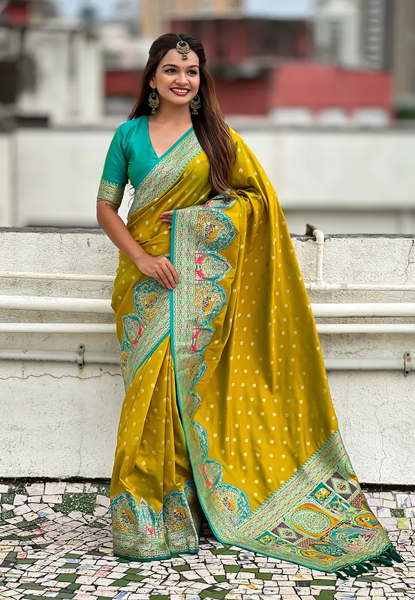 Mehandi_Pashmina_Darbari_Saree_With_Gold_Zari_Weaved_Saree_With_Blouse_Piece_For_Women_&_Girl