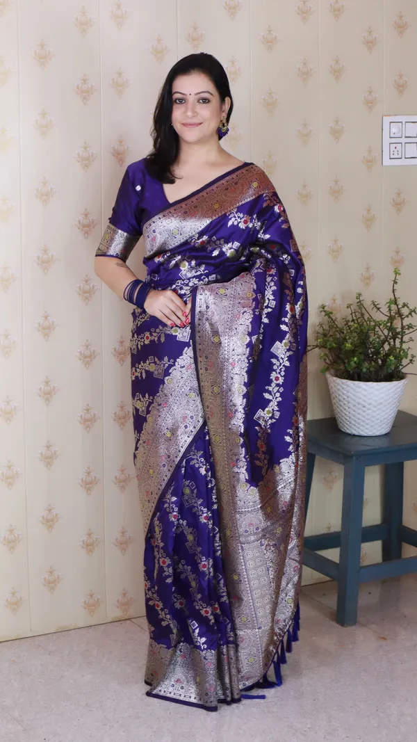 Violet_Premium_Banarasi_Soft_Silk_With_Silver_Zari_Meenakari_Jaal_Weaved_Saree_With_Blouse_Piece_For_Women_&_Girl