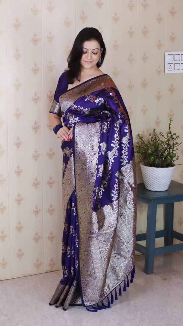 Violet_Premium_Banarasi_Soft_Silk_With_Silver_Zari_Meenakari_Jaal_Weaved_Saree_With_Blouse_Piece_For_Women_&_Girl