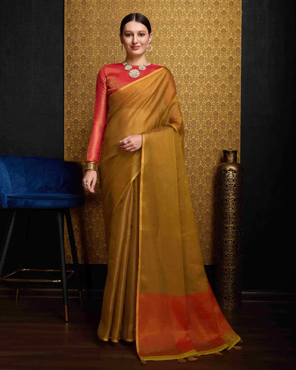 Gold_Linen_Saree_For_Women_&_Girls