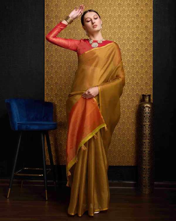 Gold_Linen_Saree_For_Women_&_Girls