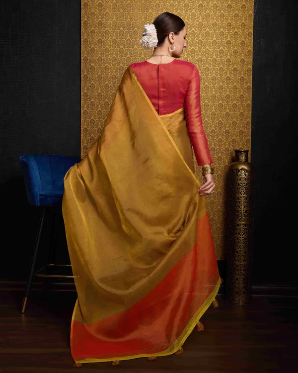 Gold_Linen_Saree_For_Women_&_Girls