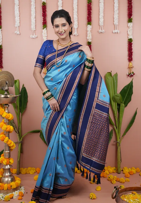 Sky_Soft_Silk_With_Floral_Motifs_Weaved_Saree_With_Blouse_Piece_For_Women_&_Girl