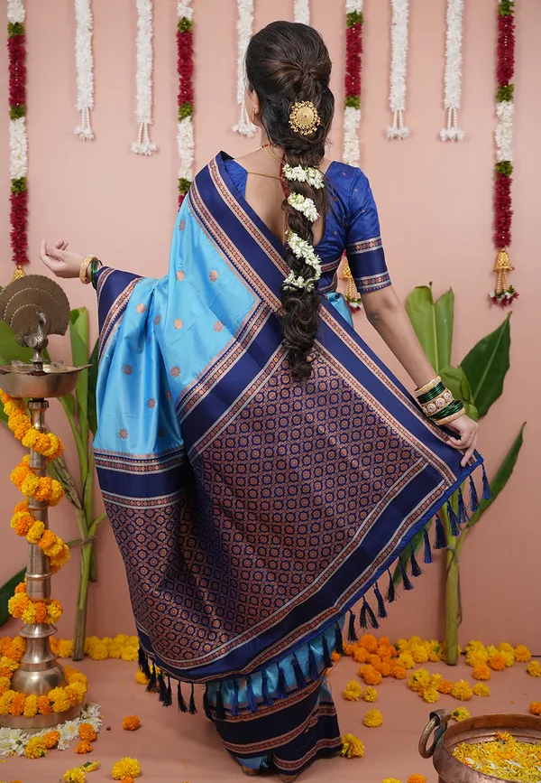 Sky_Soft_Silk_With_Floral_Motifs_Weaved_Saree_With_Blouse_Piece_For_Women_&_Girl