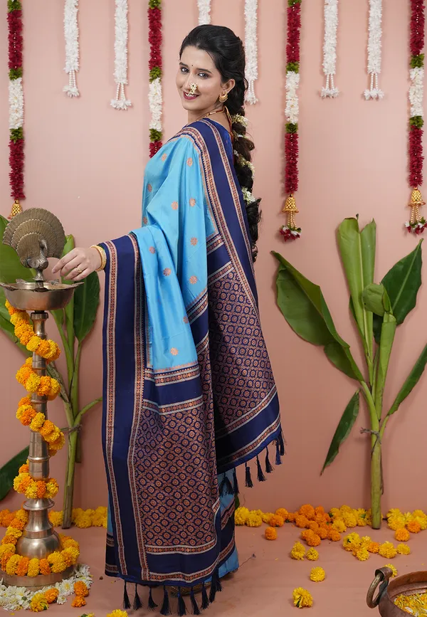 Sky_Soft_Silk_With_Floral_Motifs_Weaved_Saree_With_Blouse_Piece_For_Women_&_Girl