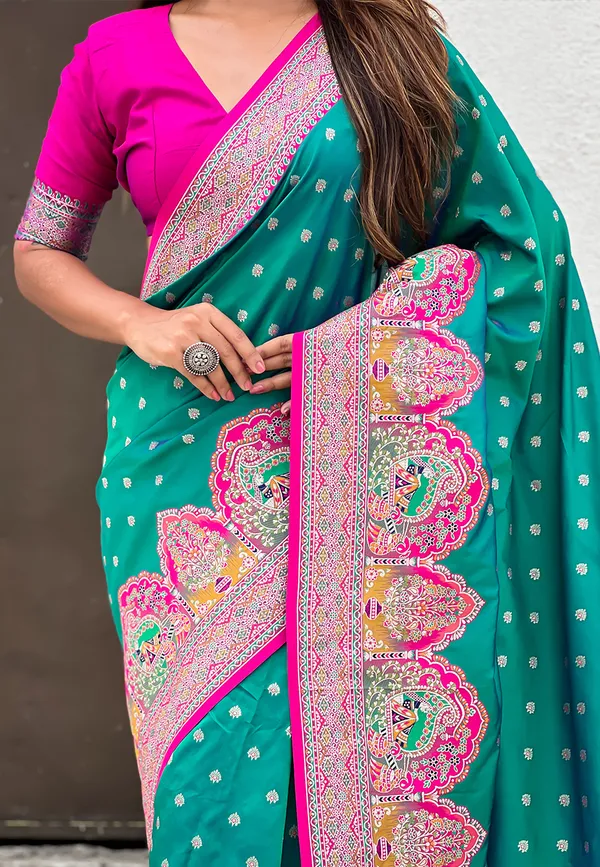 Parrot_Green_Pashmina_Darbari_Saree_With_Gold_Zari_Weaved_Saree_With_Blouse_Piece_For_Women_&_Girl