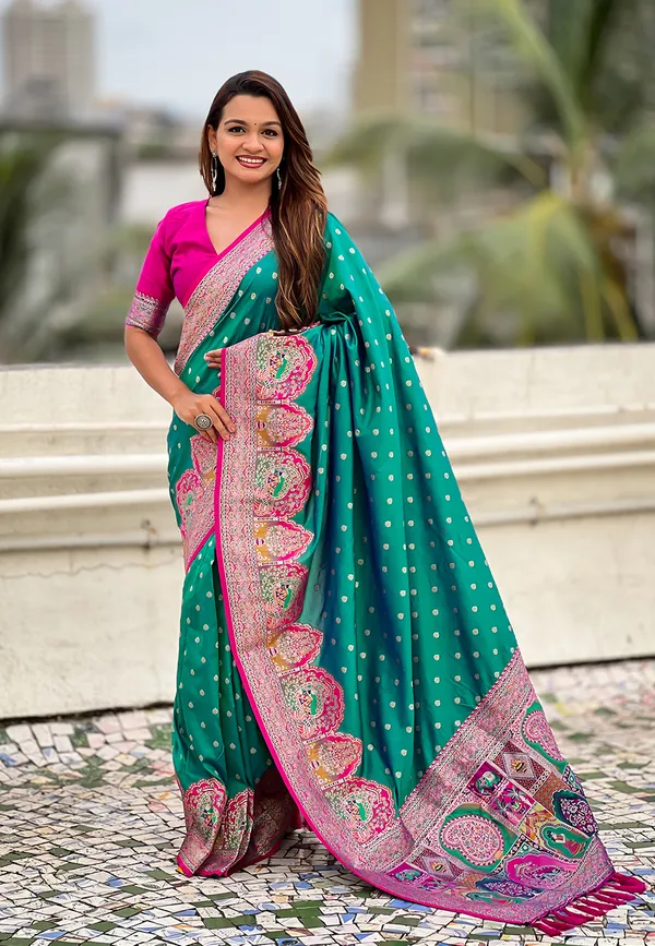 Parrot_Green_Pashmina_Darbari_Saree_With_Gold_Zari_Weaved_Saree_With_Blouse_Piece_For_Women_&_Girl