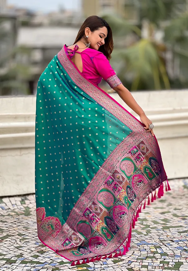 Parrot_Green_Pashmina_Darbari_Saree_With_Gold_Zari_Weaved_Saree_With_Blouse_Piece_For_Women_&_Girl