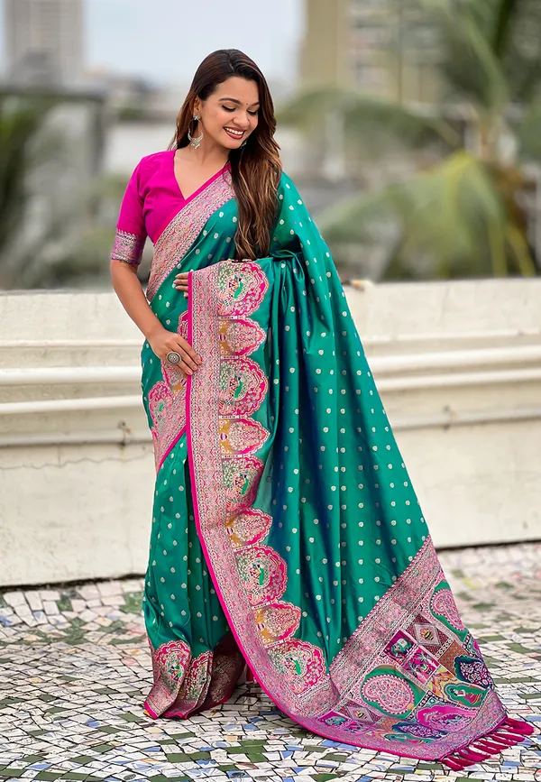 Parrot_Green_Pashmina_Darbari_Saree_With_Gold_Zari_Weaved_Saree_With_Blouse_Piece_For_Women_&_Girl