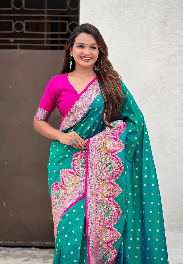 Parrot_Green_Pashmina_Darbari_Saree_With_Gold_Zari_Weaved_Saree_With_Blouse_Piece_For_Women_&_Girl