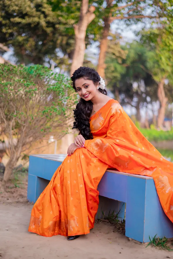 Orange_Soft_Moonga_Silk_With_Zari_Motifs_Saree_With_Blouse_Piece_For_Women_&_Girl