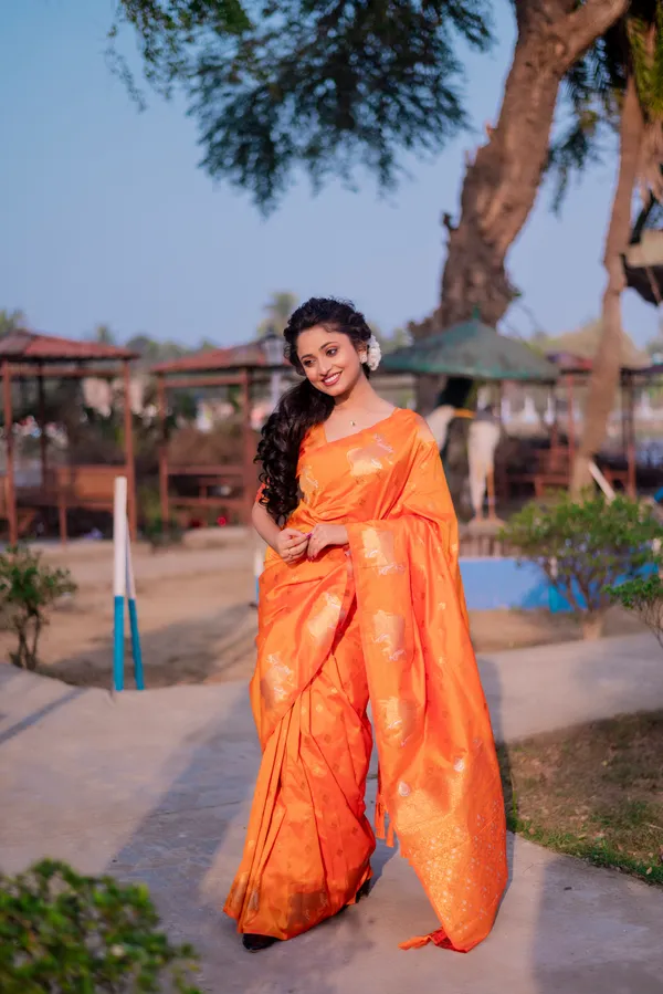 Orange_Soft_Moonga_Silk_With_Zari_Motifs_Saree_With_Blouse_Piece_For_Women_&_Girl