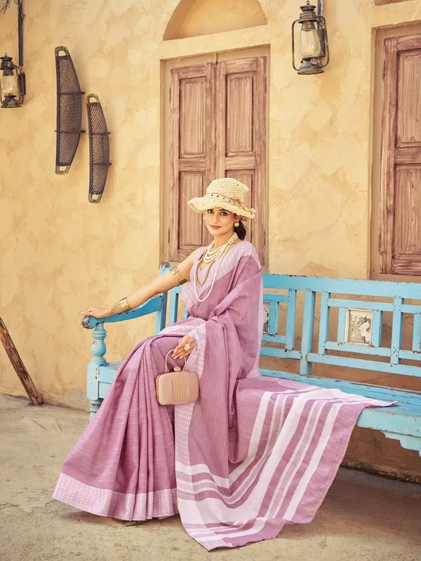 Lavender_Linen_Saree_For_Women_&_Girls