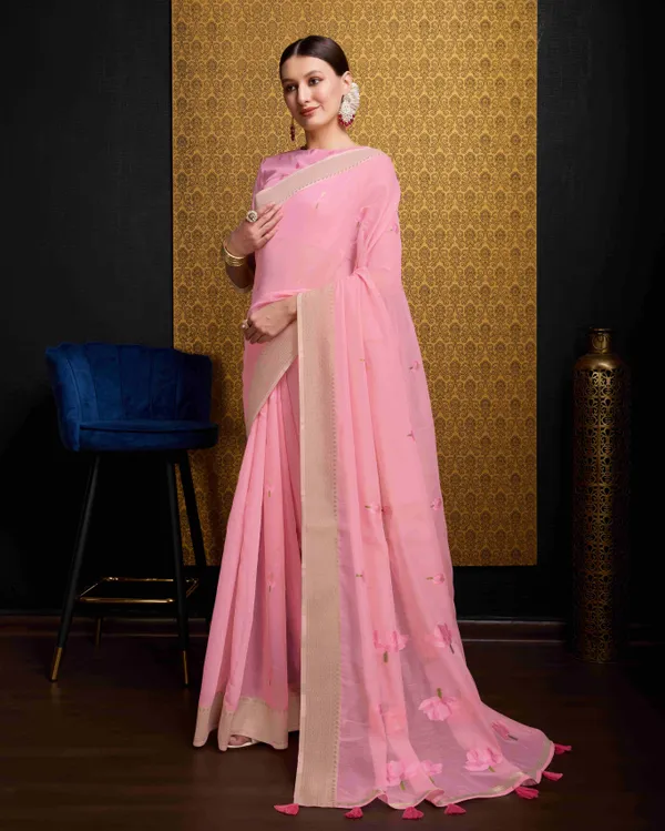 Baby_Pink_Linen_Saree_For_Women_&_Girls