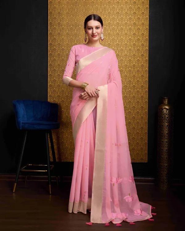 Baby_Pink_Linen_Saree_For_Women_&_Girls