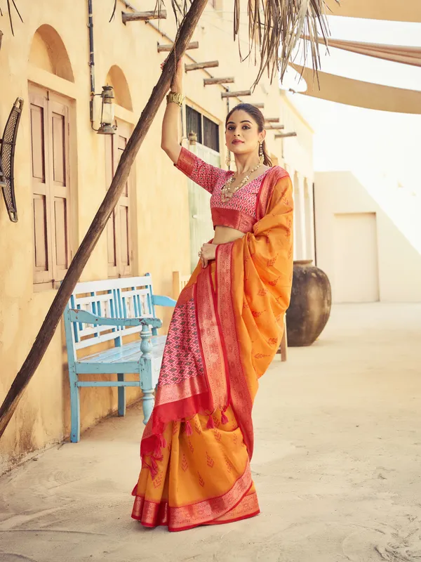 Orange_Raw_Silk_For_Women_&_Girls