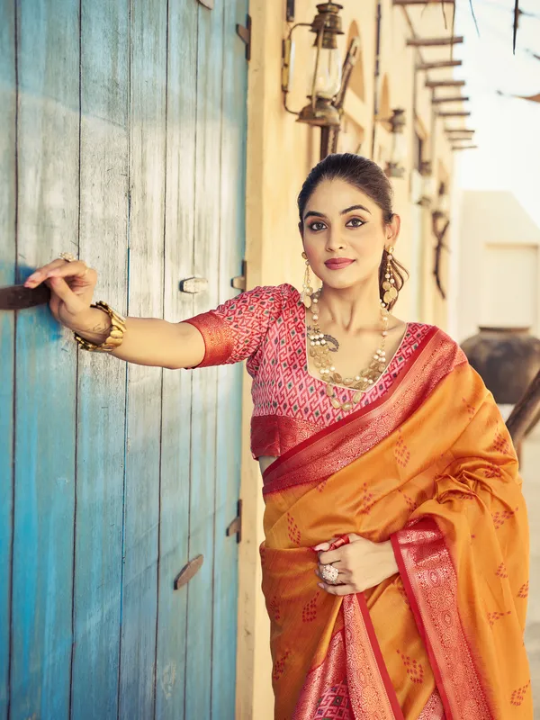 Orange_Raw_Silk_For_Women_&_Girls