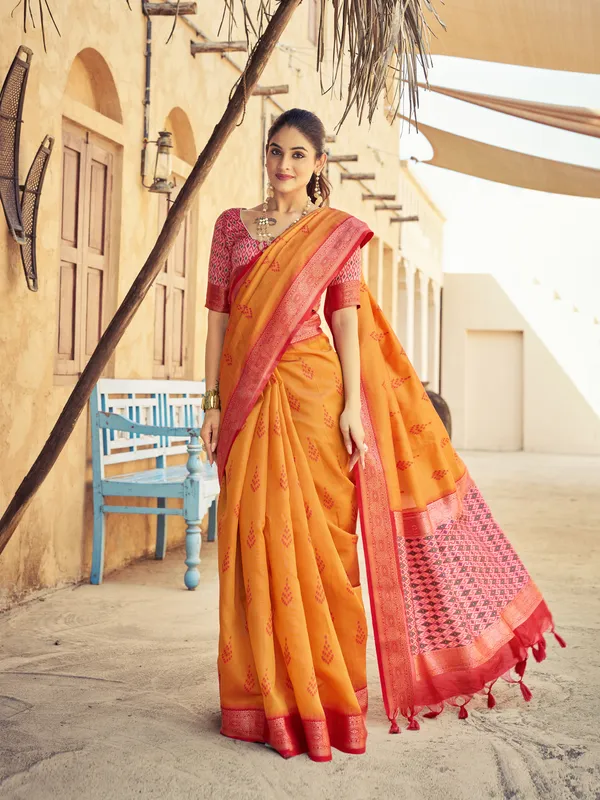 Orange_Raw_Silk_For_Women_&_Girls