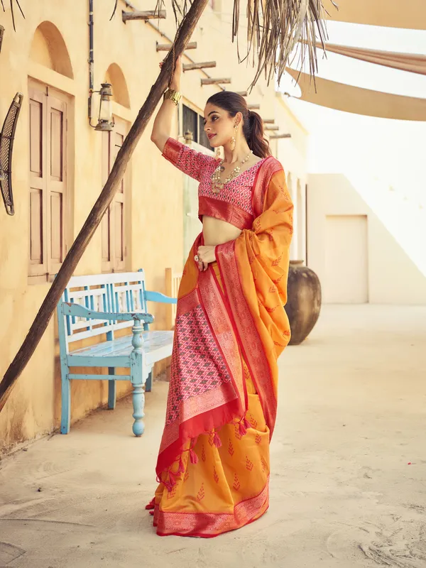 Orange_Raw_Silk_For_Women_&_Girls