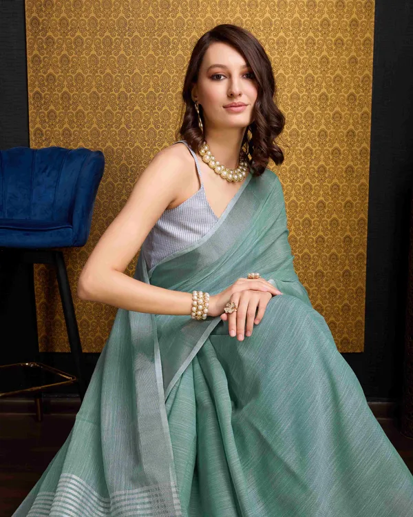 Firozi_Linen_Saree_For_Women_&_Girls