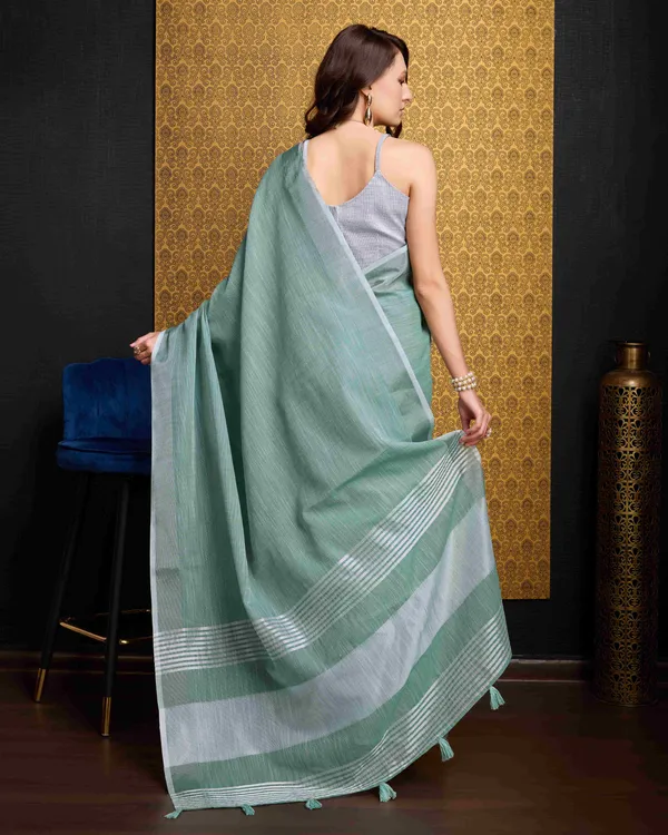 Firozi_Linen_Saree_For_Women_&_Girls