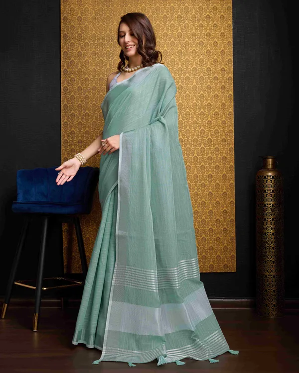 Firozi_Linen_Saree_For_Women_&_Girls