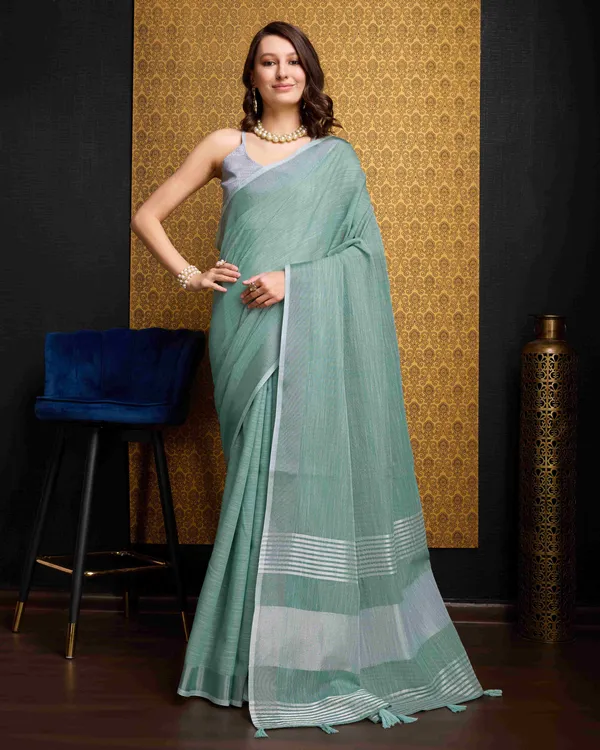 Firozi_Linen_Saree_For_Women_&_Girls