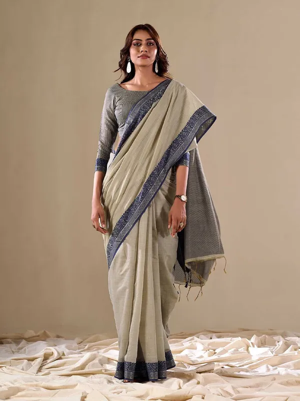 Grey_Chikoo_Cotton_Saree_For_Women_&_Girls